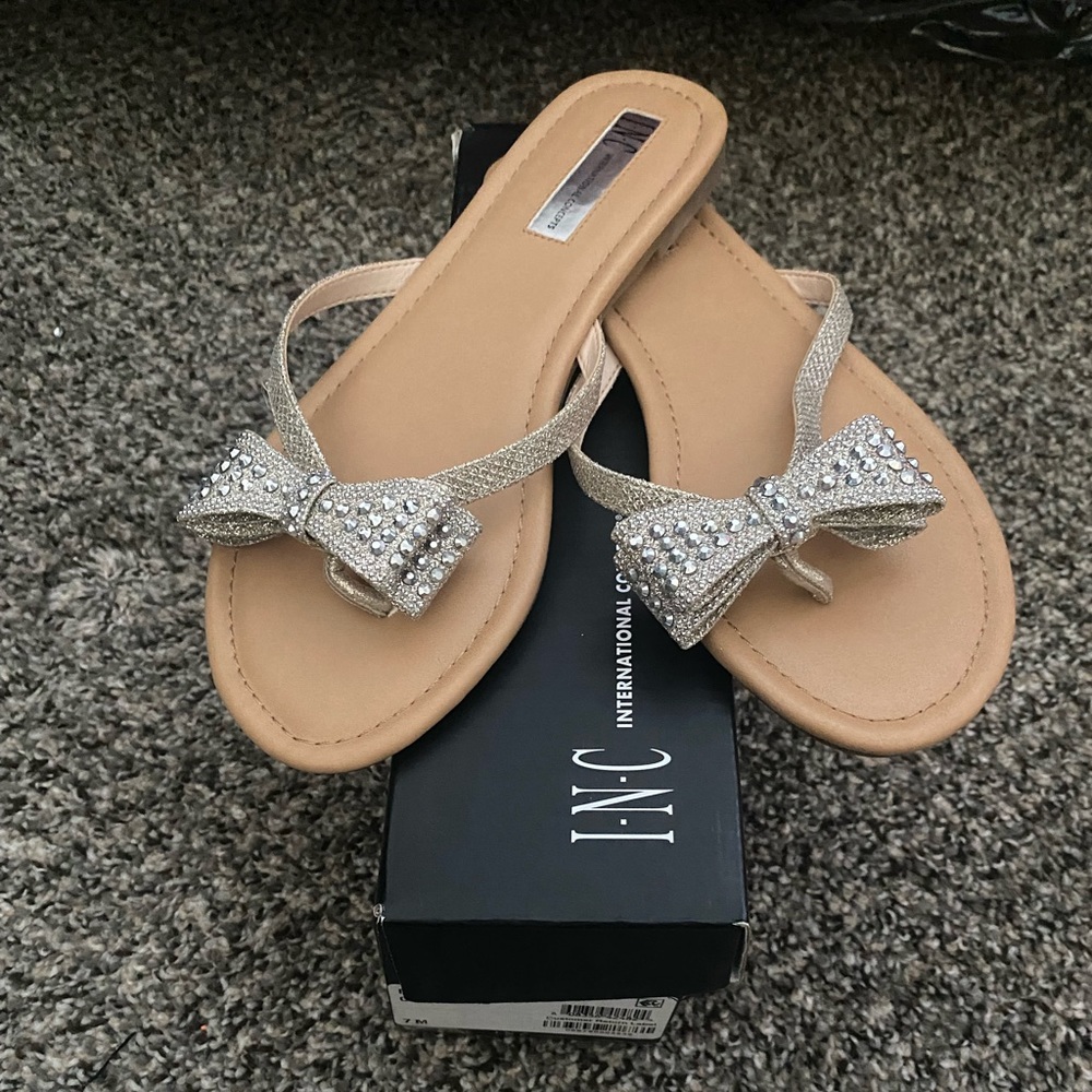 INC sparkle bow flip flops